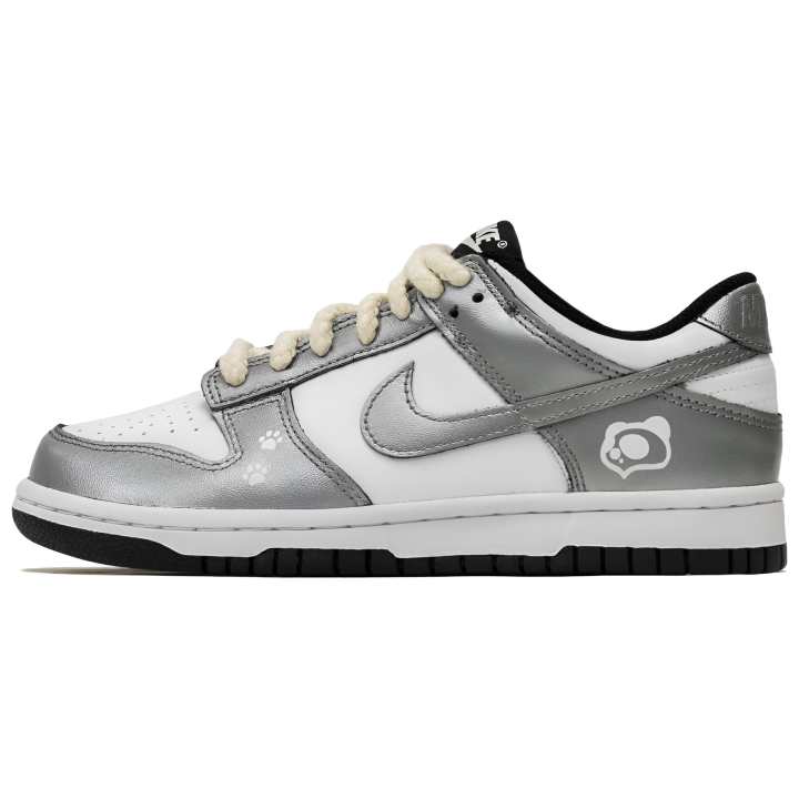 Nike Nike Dunk Leather Slip Resistant, Abrasion Resistant, Height Increasing Low top Skateboard Shoes Unisex White Silver