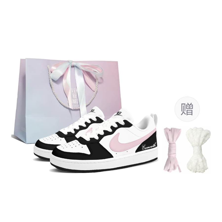 Nike Nike Court Borough Black Peach Milk Foam, Gift Bag Version Leather Low top Skateboard Shoes Women's Black Pink