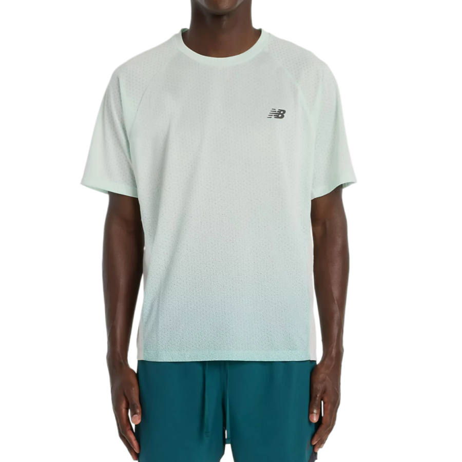 New Balance New Balance T Shirts Men's Cosmic Jade Color With Black Reflective Effect Crew Neck Moderate