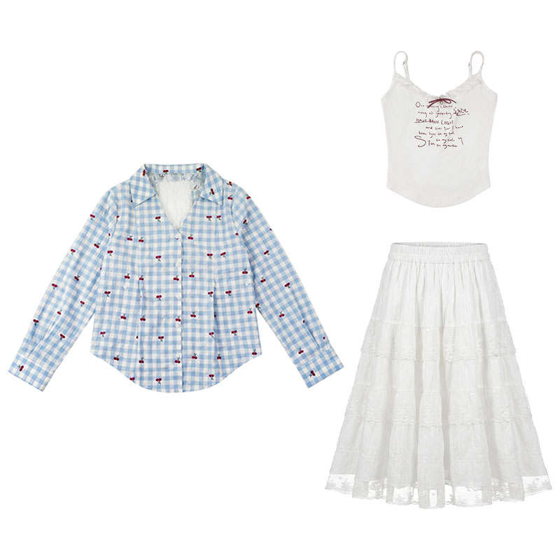 FABRIC PIG Two Piece Skirt Sets Women's Shirt+Camisole+Long Skirt Camisole Moderate Long Skirt
