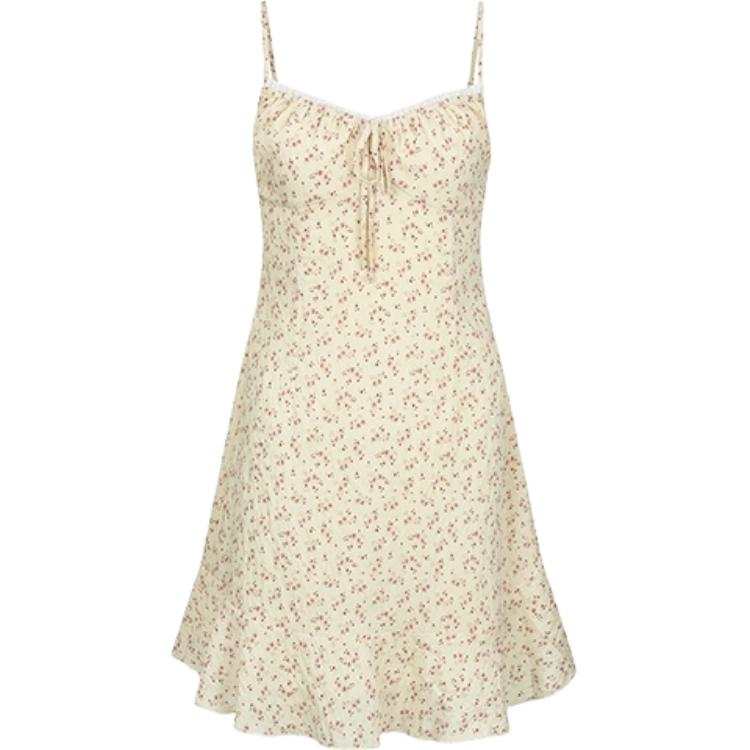 URBAN REVIVO Sleeveless Dress Women's Beige Yellow Print
