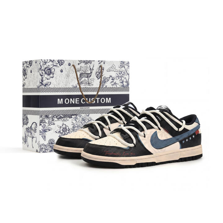 Nike Nike Dunk Sunset Island MONE Manufacturing, Box Leather Low top Skateboard Shoes Unisex Black White