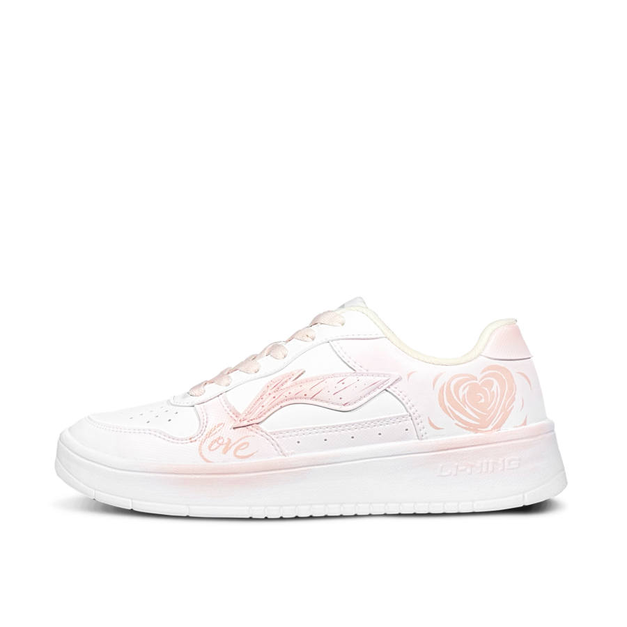 Li-Ning Li Ning Floating Boat Rose Heart Shadow Slip Resistant Abrasion Resistant Low top Skateboard Shoes Women's Pink White