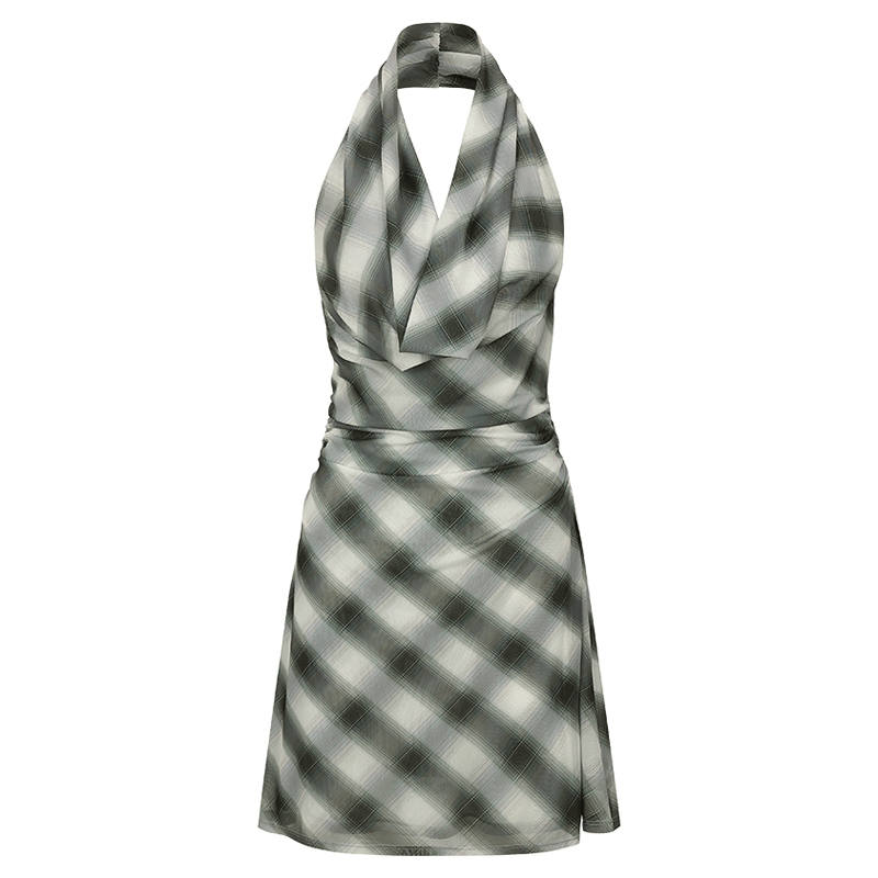 URBAN REVIVO Sleeveless Dress Women's Dark Gray Plaid