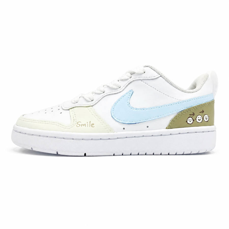 Nike Nike Court Borough Smiley Face Graffiti Leather Cushioning Low top Kids' Skateboarding Shoes Blue Teenagers