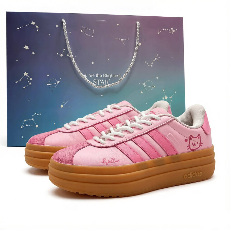 Adidas Adidas VL Court Bold Encounter Good Luck Slip Resistant Abrasion Resistant Low top Skateboard Shoes Women's Pink