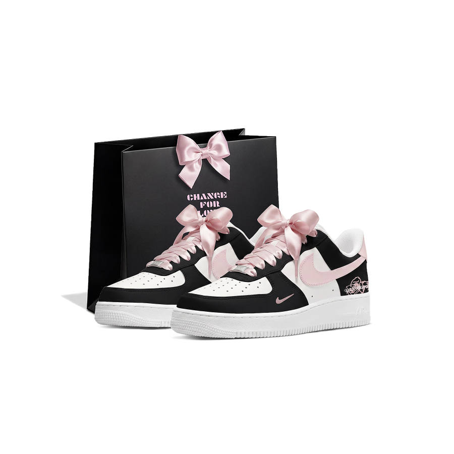 Nike Nike Air Force 1 Couple's Shopping Bag Slip Resistant Cushioning Low top Skateboard Shoes Women's Black Pink