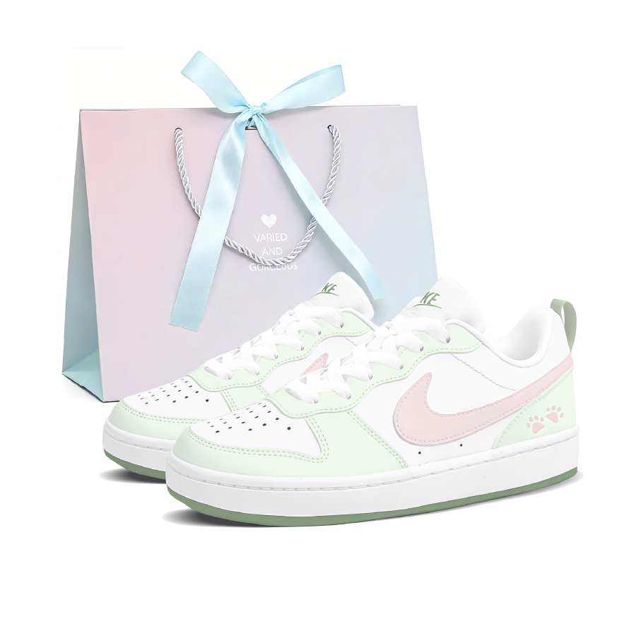 Nike Nike Court Borough Cat Paw Milk Green Skateboard Shoes Women's Pink Green