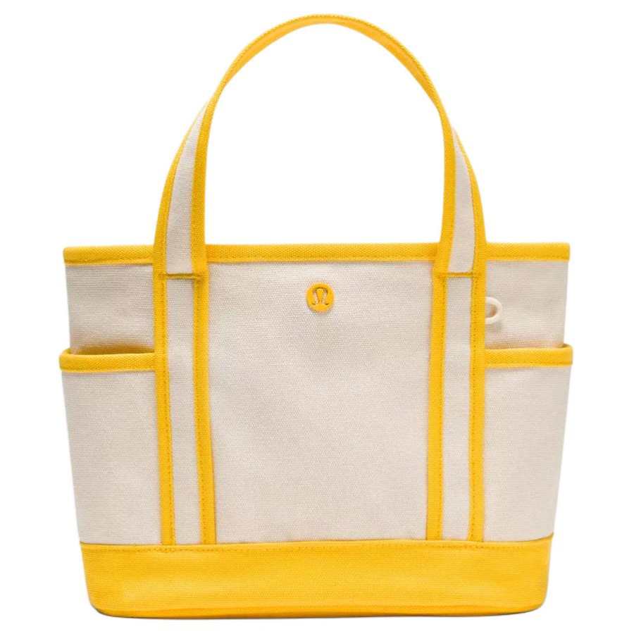 Lululemon Cotton Tote Handbag Small Women's White & Yellow