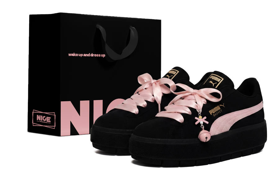 PUMA Platform Trace Dingdang Cushioning Abrasion Resistant Low top Skateboard Shoes Women's Black Pink