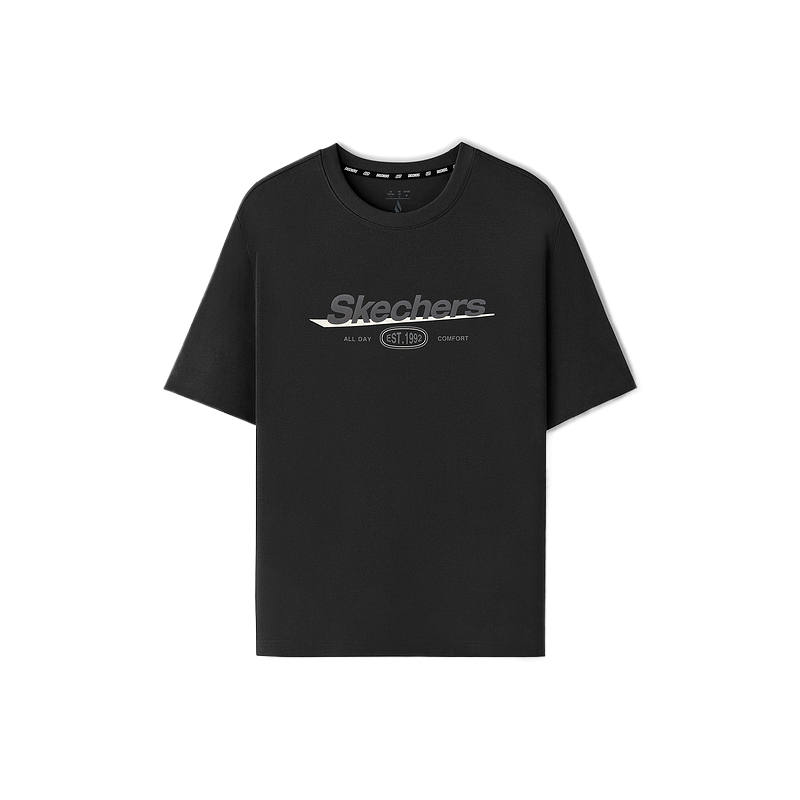 Skechers T Shirts Unisex Carbon Black 0018 Crew Neck Thin Straight Fit