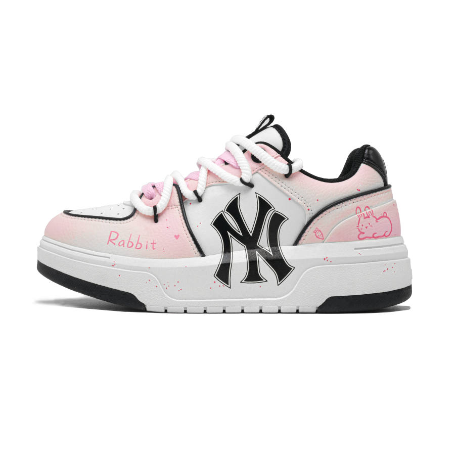 MLB Chunky Liner White Bunny Pu Slip Resistant Abrasion Resistant Low top Skateboard Shoes Unisex Pink