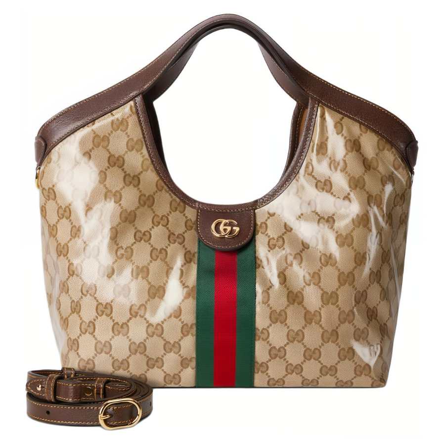 GUCCI Coated Canvas One Shoulder Handbag Small Women's Khaki & Dark Brown