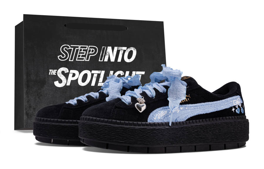 PUMA Platform Trace Cushioning Abrasion Resistant Low top Skateboard Shoes Women's Black Blue