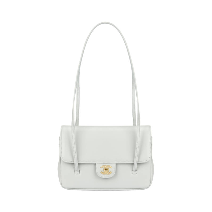 CHANEL Grain Embossed Shiny Calfskin & Gold Metal Flap Bag Shoulder Bag Small Women's Light Green