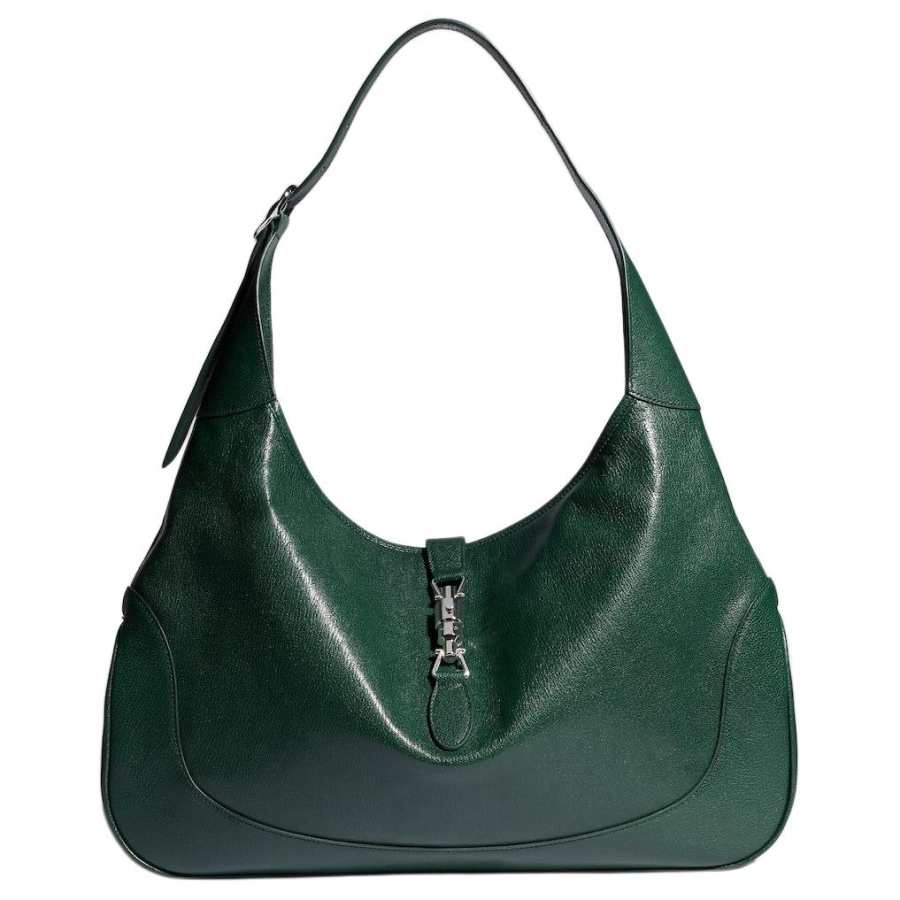 GUCCI Jackie 1961 Grain Leather Shoulder Bag Large Women's Dark Green