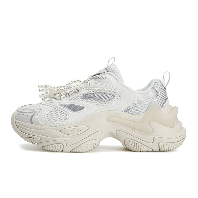 FILA SOFIA Fishbone Shoes Lightweight Height Increasing Low top Chunky Sneakers Women's White Gray