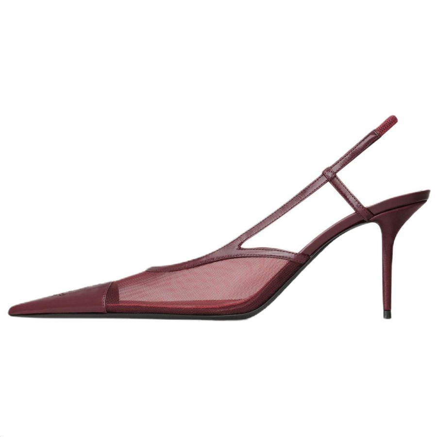 SAINT LAURENT Renee Cow Leather Sheepskin Slim Heel High Heels 7.5cm Women's Burgundy