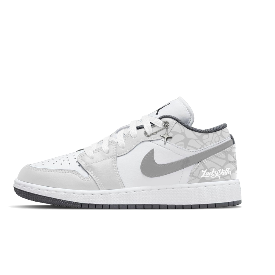 Jordan Jordan Air Jordan 1 Mist Island Stellar Orbit Slip Resistant Abrasion Resistant Low top Children's Basketball Shoes