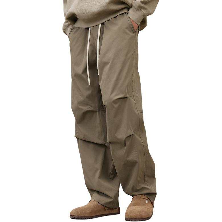 CHINISM CH Solid Color Breathable Pleated Parachute Pants With Fleece Lining, Straight Fit Cargo Pants Unisex