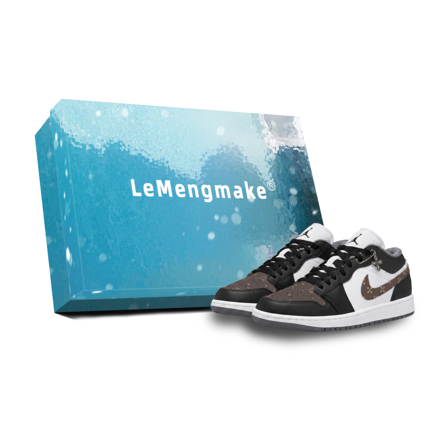 Jordan Jordan Air Jordan 1 Cross Monogram Slip Resistant Abrasion Resistant Low top Children's Basketball Shoes Black Brown
