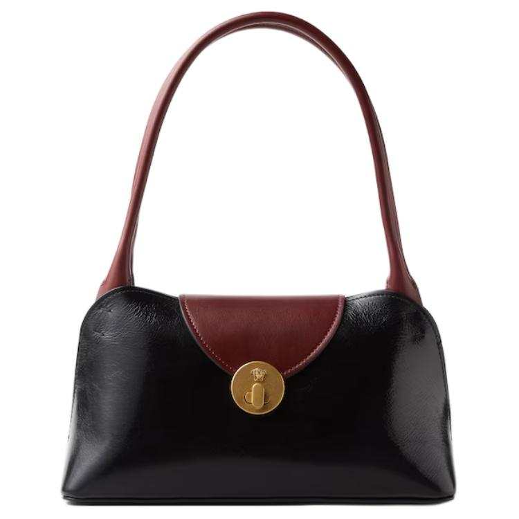 VERSACE Cow Leather Shoulder Bag Small Women's Black & Brown