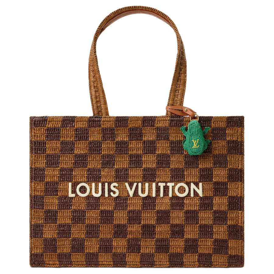 LOUIS VUITTON SHOPPER Raffia Tote Handbag Medium Men's Brown