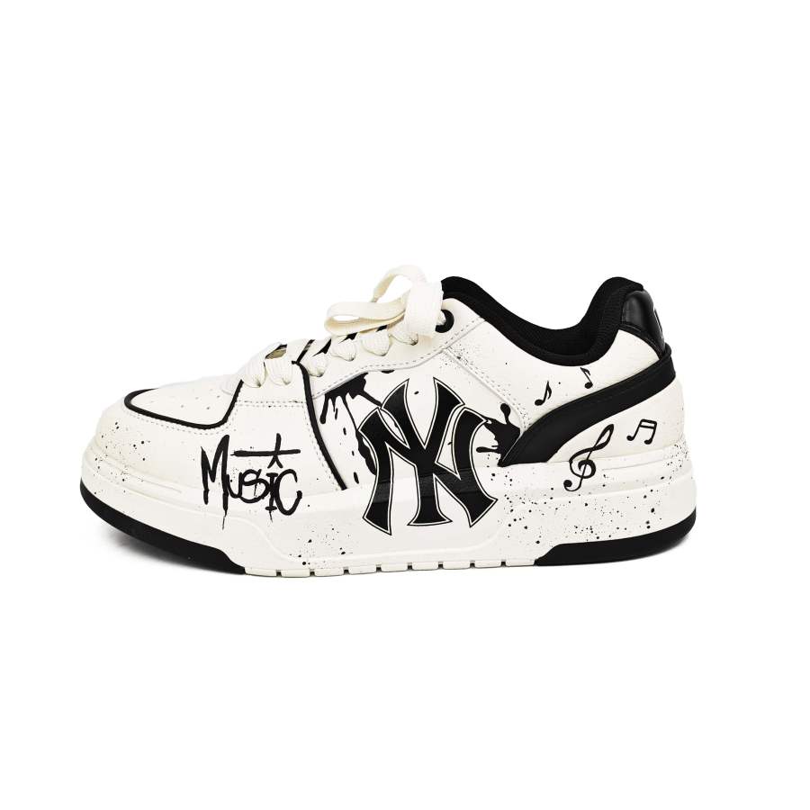 MLB Chunky Liner Sound Wave Pu Slip Resistant Cushioning Abrasion Resistant Low top Skateboard Shoes Men's Black White