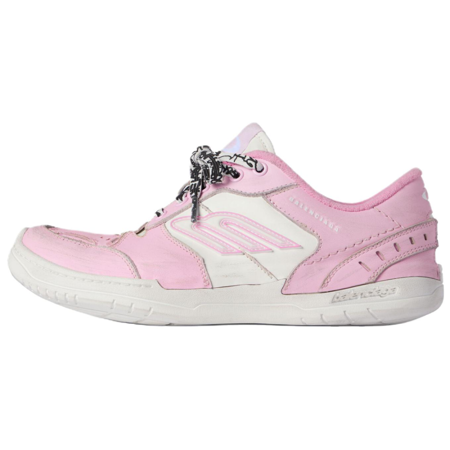 Balenciaga Hamptons Worn Out Cow Leather, Leather Low top Skateboard Shoes Women's Pink & White