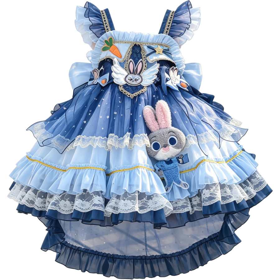 Disney Kids Dresses Square Collar Moderate Short Skirt Stretch