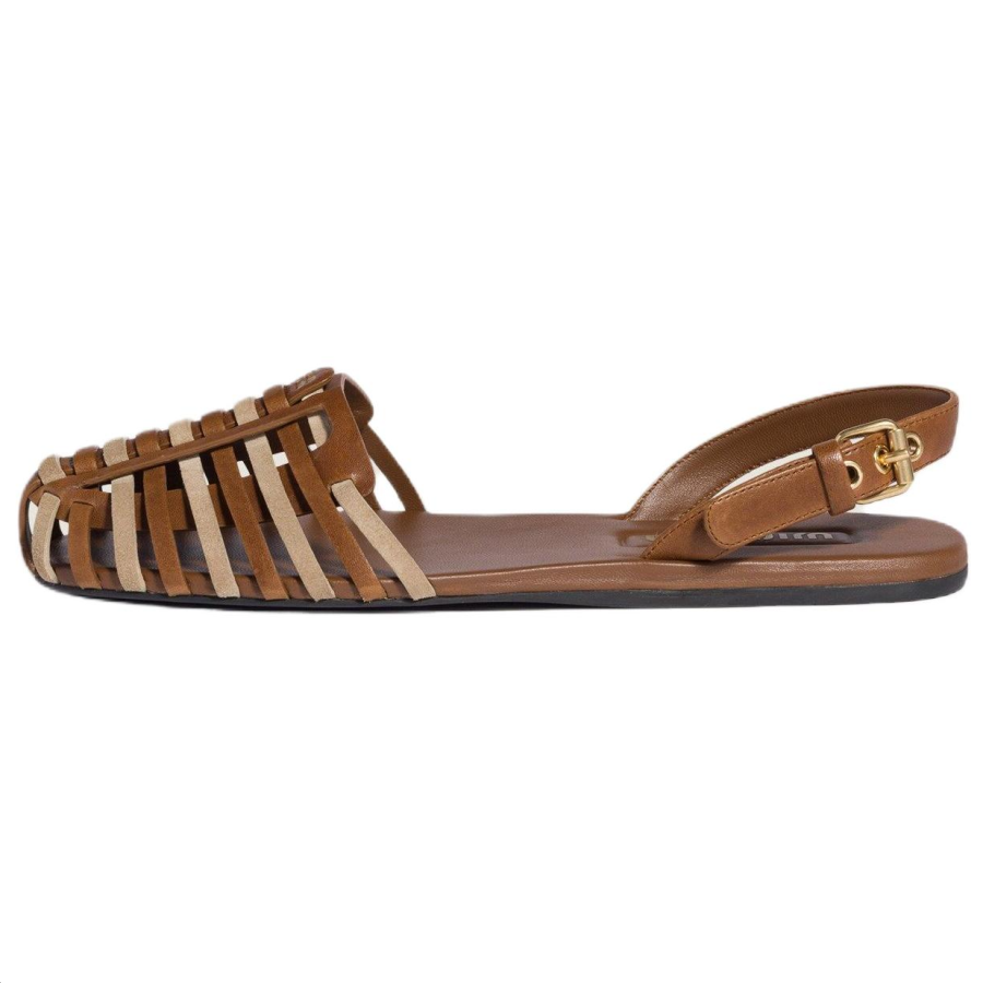 MIU MIU Roman Sandals Women's Oak & Desert Beige