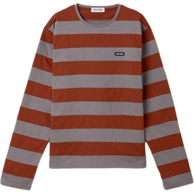 MIU MIU T Shirts Women's Iron Gray/Tobacco Crew Neck Moderate Straight Fit
