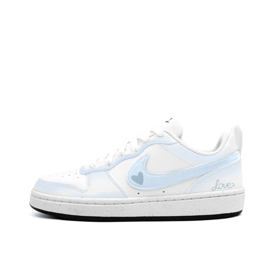 Nike Nike Court Borough Blue Heart Story Synthetic Leather Low top Kids' Skateboarding Shoes Black White Teenagers