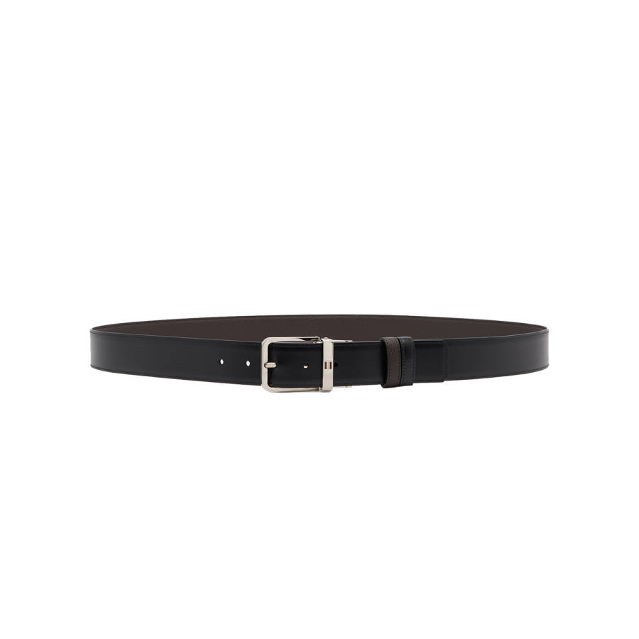 BALLY BALLY Genuine Leather Alloy Leather Belts Men's Black/Brown Width 3.5cm