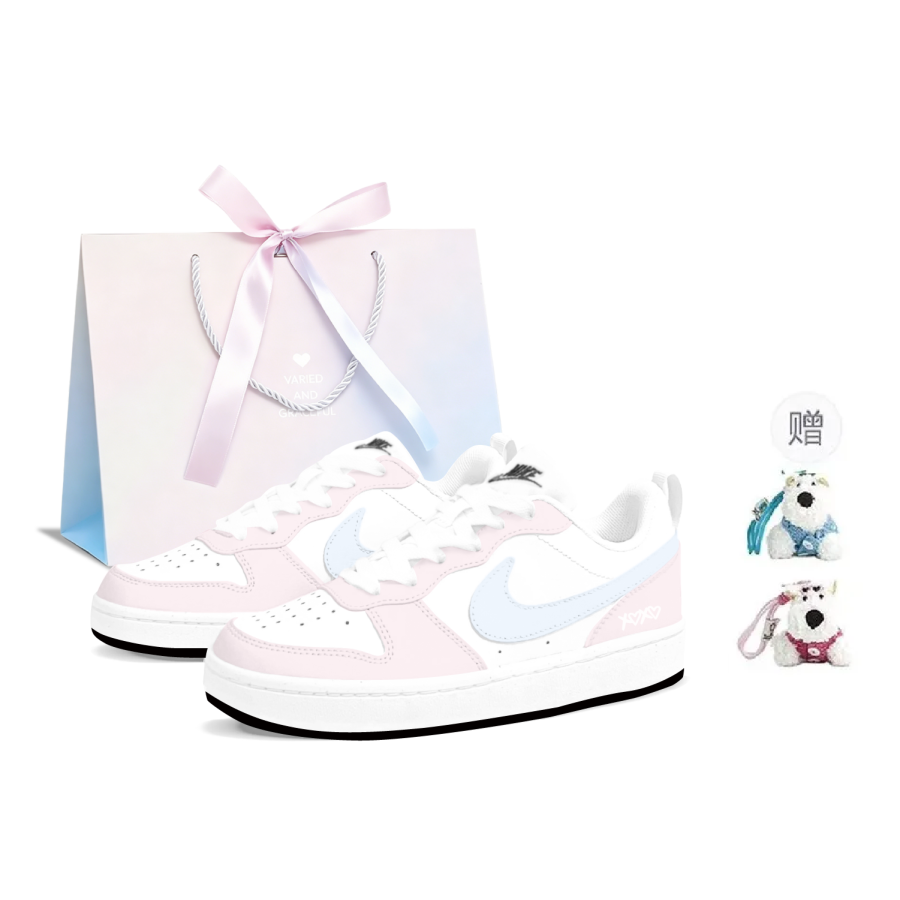 Nike Nike Court Borough Butter Cream Puff Abrasion Resistant Low top Kids' Skateboarding Shoes Pink Blue Teenagers
