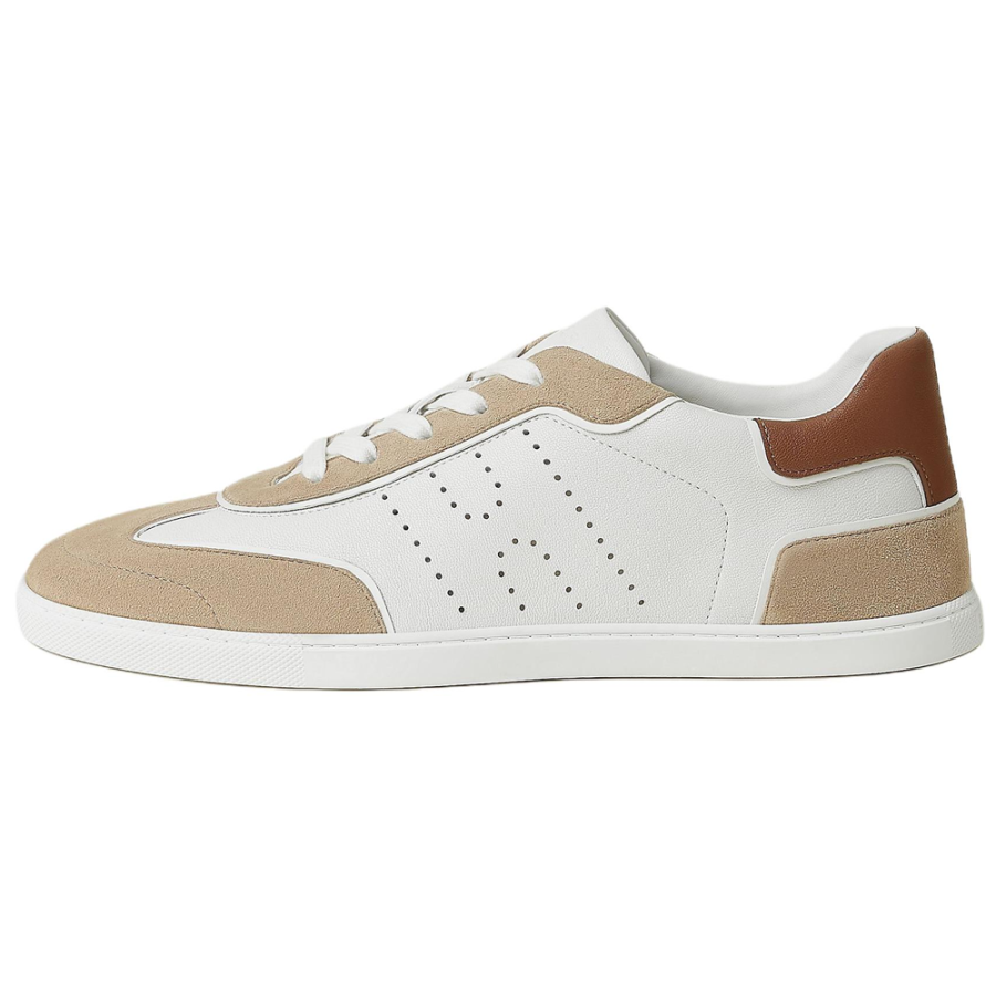 HERMES Match Sheepskin Low top Skateboard Shoes 1.7cm Men's White & Beige & Camel & Gold