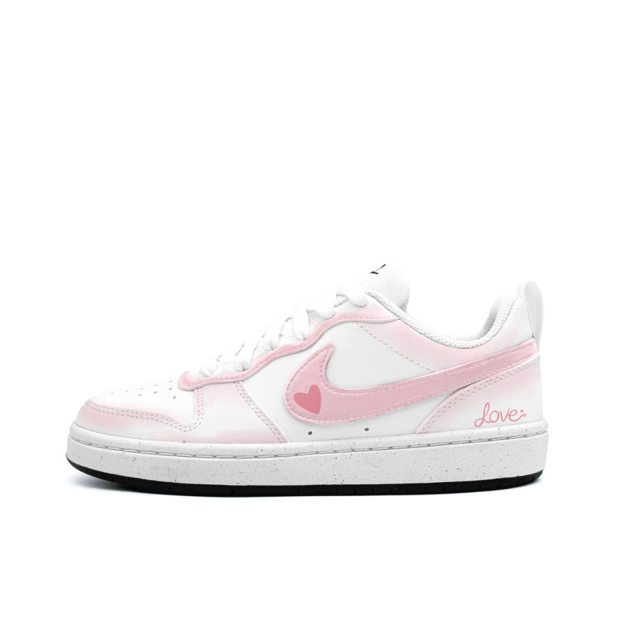 Nike Nike Court Borough Pink Heart Story Synthetic Leather Low top Kids' Skateboarding Shoes Black White Teenagers