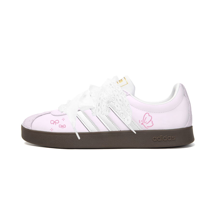 Adidas Adidas Vl Court Classic Stepping Flower Return, Pink Butterfly Ballet Synthetic Leather Cushioning Abrasion Resistant
