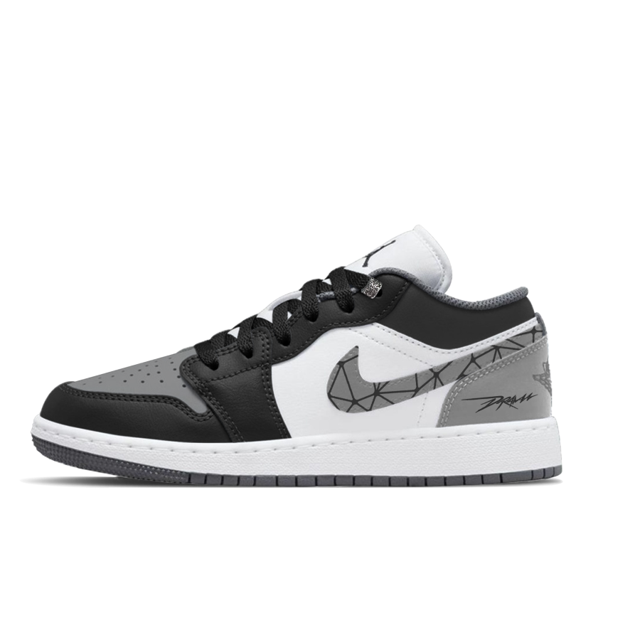 Jordan Jordan Air Jordan 1 Gray Shadow Diamond Mirror Slip Resistant Abrasion Resistant Low top Children's Basketball Shoes