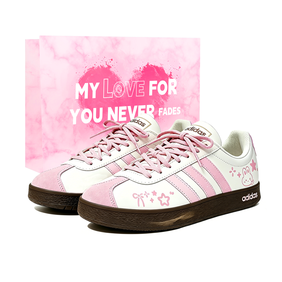Adidas Adidas Vl Court Classic Everlasting And Unchanging Height Increasing Low top Skateboard Shoes Unisex Pink White