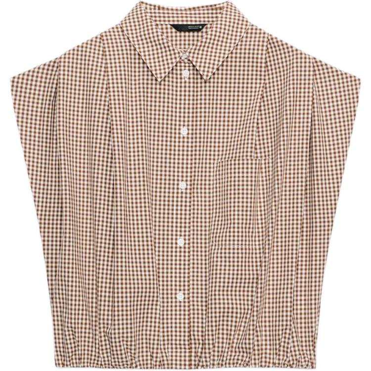 ZARA Shirts Women's Brown/White Lapel