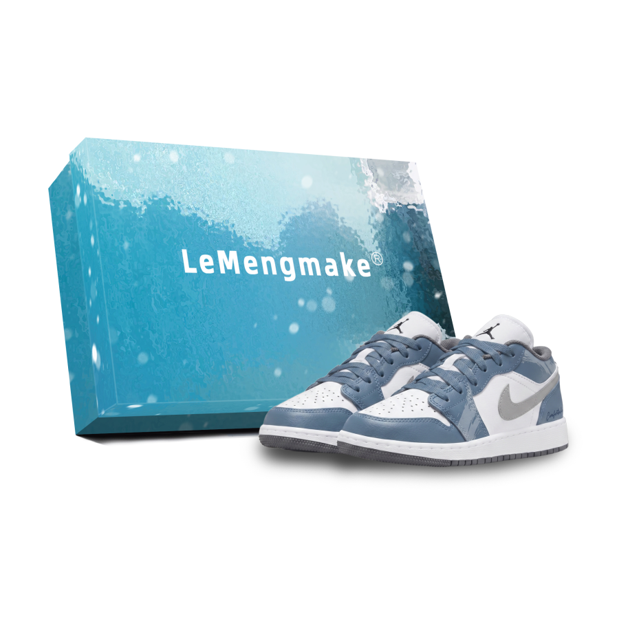 Jordan Jordan Air Jordan 1 Dusty Blue Light Island Slip Resistant Abrasion Resistant Low top Children's Basketball Shoes
