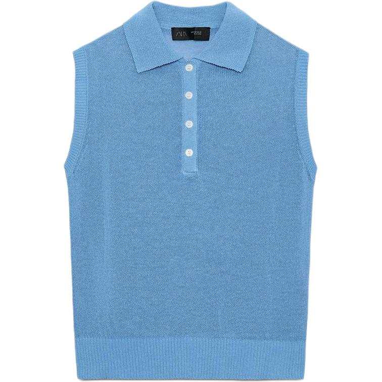 ZARA Polo Shirts Women's Blue Crew Neck Moderate