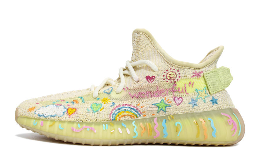 Adidas Originals Yeezy Boost 350 V2 Walking Planet, Playful Note Casual Shoes Unisex Brown Green Pink Blue