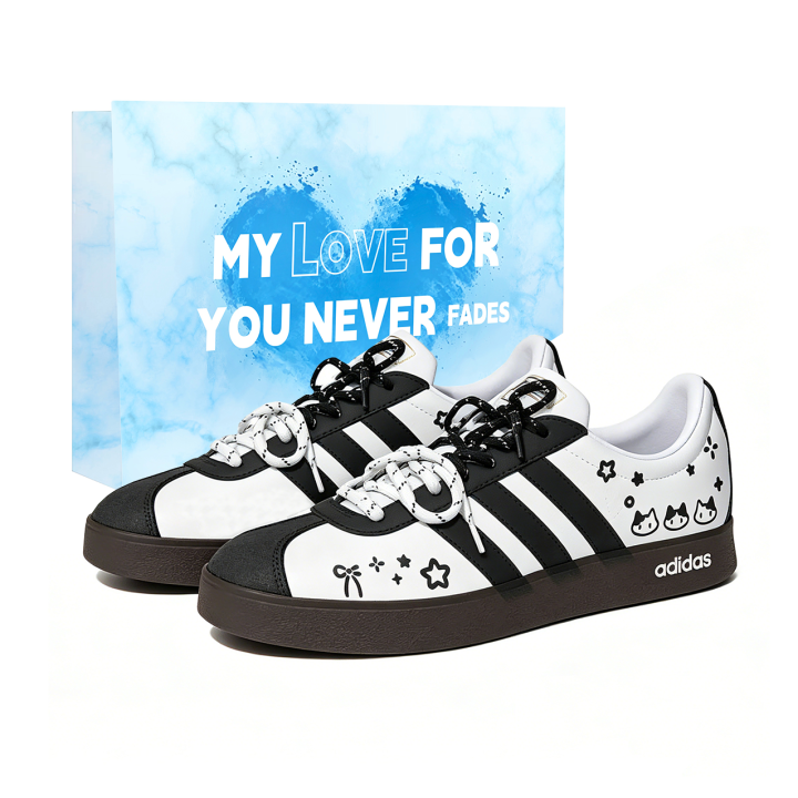 Adidas Adidas Vl Court Classic Star Cat Graffiti Height Increasing Low top Skateboard Shoes Unisex Black White