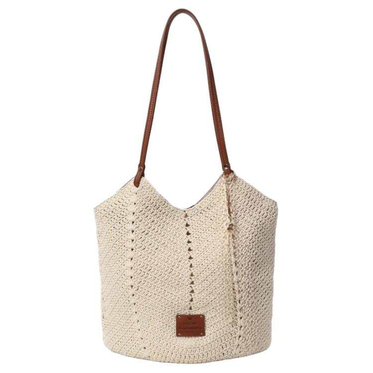 PAYOT Linen With Synthetic Leather Shoulder Bag Regular Women's Beige Apricot