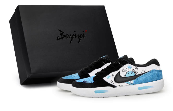 Nike Nike SB Force 58 Slip Resistant Abrasion Resistant Low top Skateboard Shoes Unisex Black White Blue