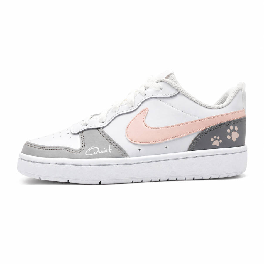 Nike Nike Court Borough Misty Rain Pink Leather Slip Resistant Cushioning Kids' Skateboarding Shoes Gray Teenagers