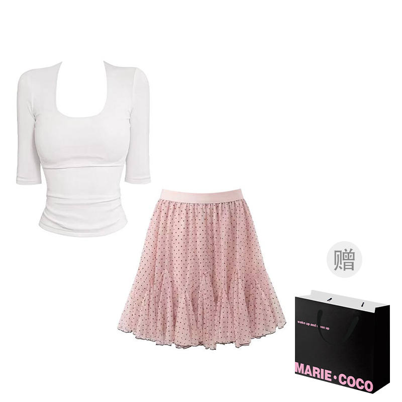 MARIE·COCO Two Piece Skirt Sets Women's U Neck Moderate Short Skirt