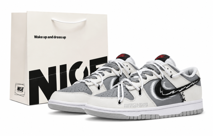 Nike Nike Dunk Slip Resistant Abrasion Resistant Low top Skateboard Shoes Unisex Gray, White, Black